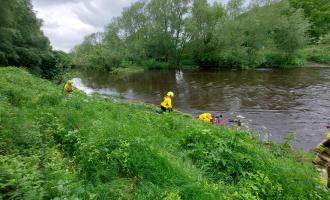 Water rescue training exercise on the River Calder